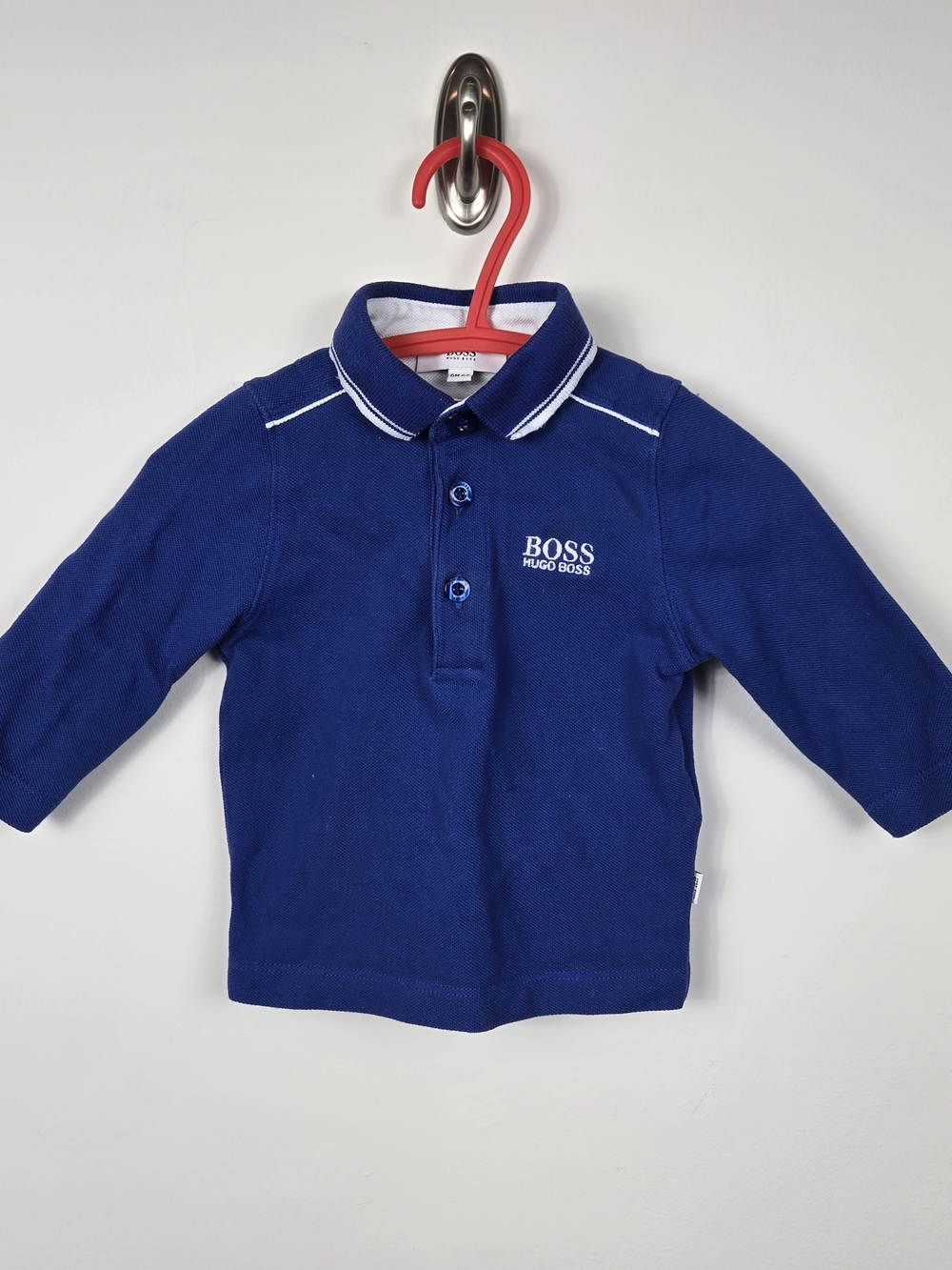 Hugo Boss Baby Boys Blue Long Sleeve Polo Shirt Size 6 Months Designer Logo Top